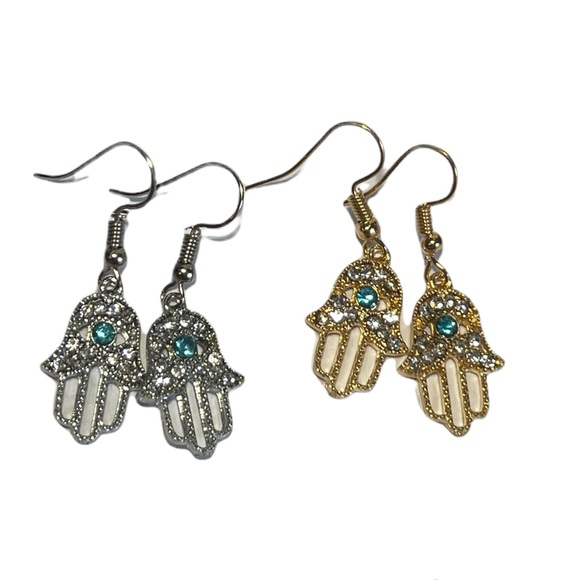 Hamsa Hand Rhinestone Earrings - Picture 7 of 11